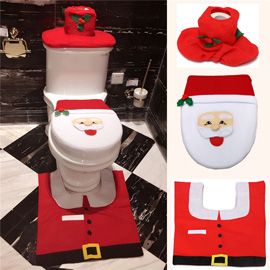 Christmas Decoration Bathroom Set 1 Set/4pc Fancy Happy Santa Toilet Seat Cover Rug Bathroom Set Decoration Rug Christmas Decoration Free Shipping