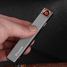 TEQIN Tungsten Electric Lighter Ultra-thin Metal Ignition Windproof USB Rechargeable Lighter Electric Flameless Coil Cigarette Lighters 