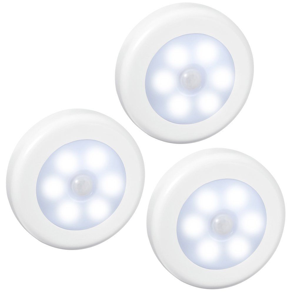 Amir Motion Sensor Light Cordless Battery-Powered LED Night Light, Stick-anywhere Closet Lights Stair Lights, Safe Lights for Hallway, Bathroom, Bedroom, Kitchen, etc. (White - Pack of 3)