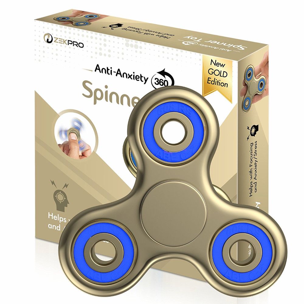 Zekpro Anti-Anxiety 360 Spinner Gold Helps Focusing Fidget Toy Tri-Spinner EDC Focus Toy for Kids & Adults, Best Stress Reducer Relieves ADHD Anxiety Boredom Metal Bearing (3D Figit, Gold)