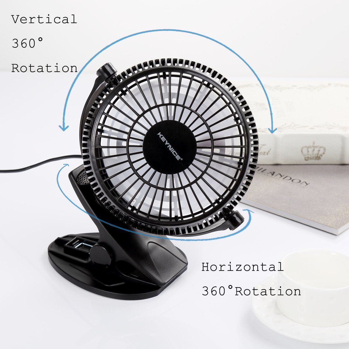 Keynice USB Clip Desk Personal Fan 2 in 1 Applications, Strong Wind