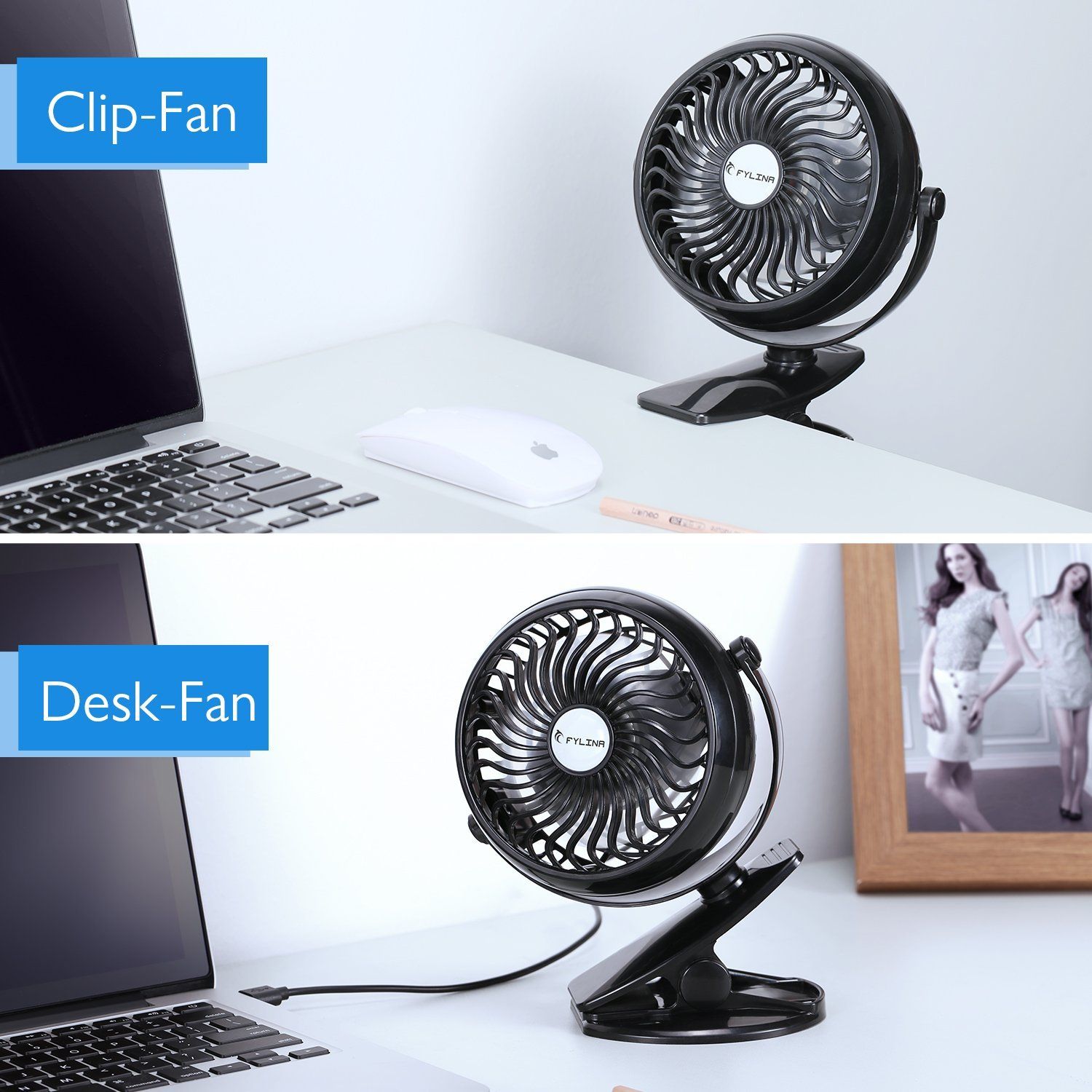 FLYING Mini USB Desk Rechargeable Fan with Upgraded 2600mAh Enhanced