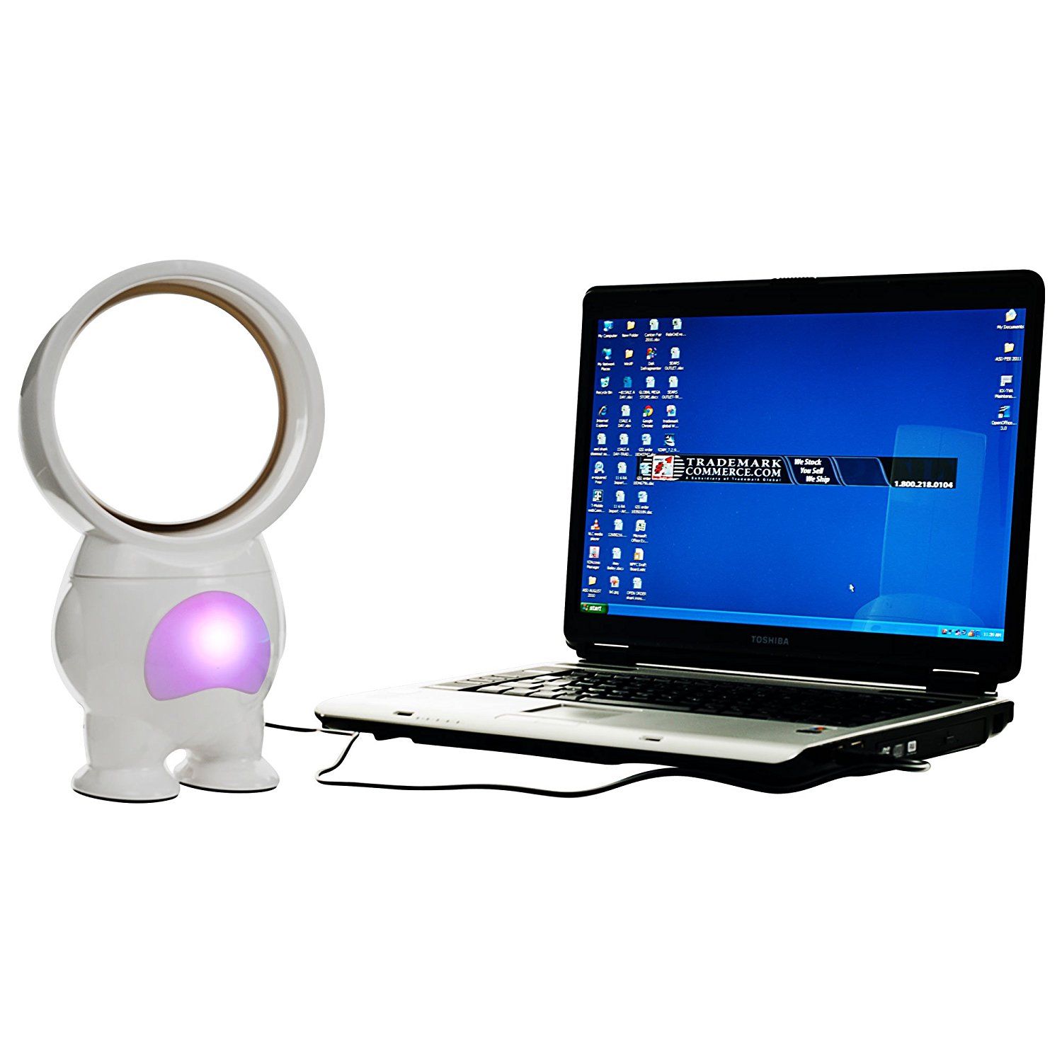 Trademark 72-HE519 TG USB Powered Robo Bladeless Fan with Light,11-Inch