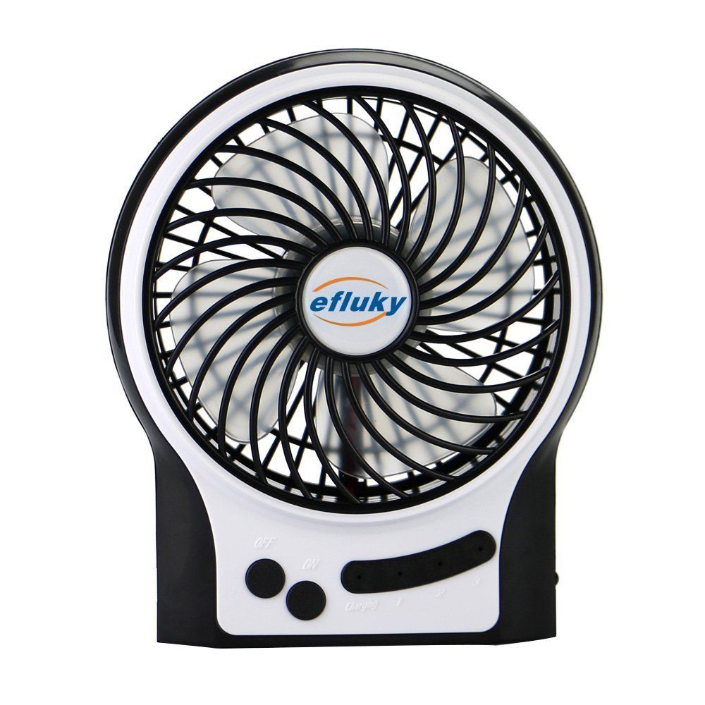 Efluky Mini USB 3 Speeds Rechargeable Portable Table Fan 4.5-Inch, Black
