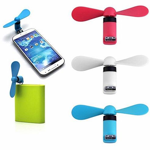 QKILL 3 PECES OTG USB Micro Phone Fan Micro OTG Phone Mini Fan with Two Leaves Two Ports for Cellphone Samsung HTC Tablet Notebook (Random color!)