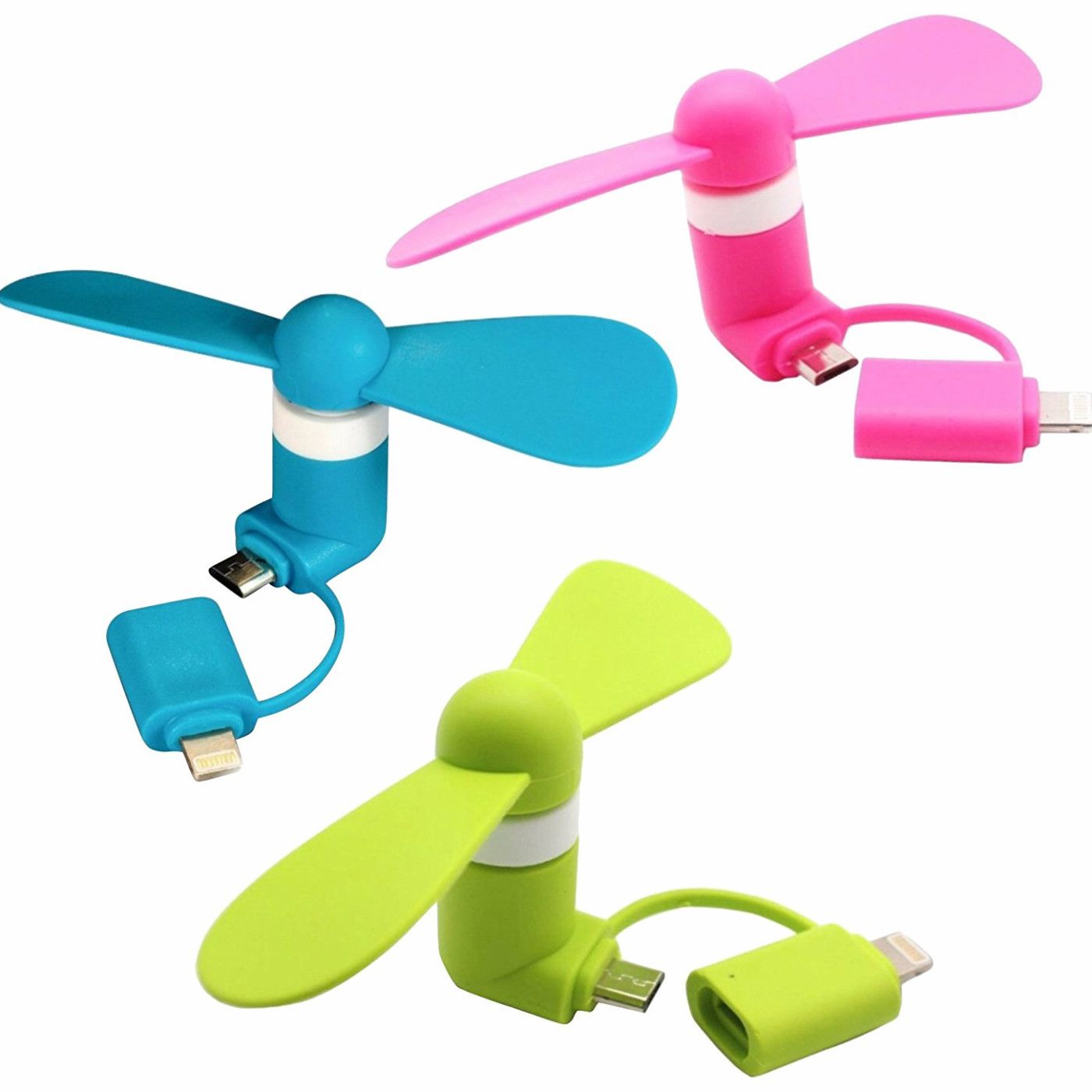 P46 Digital Mini Fan 2-in-1 Mini for iPhoneiPad and Android Pink/Blue/Green - 3 Piece