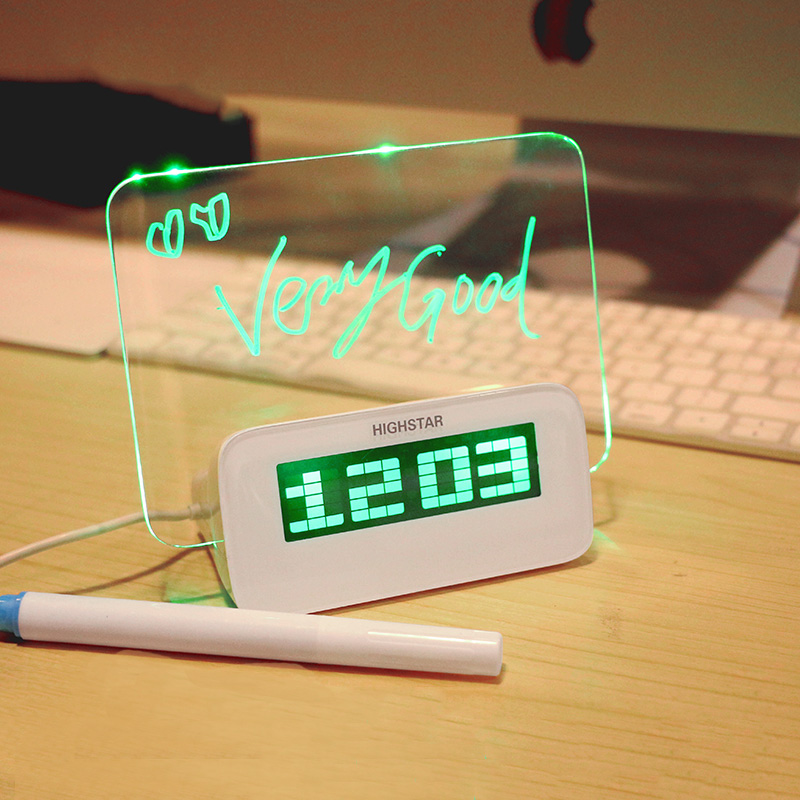 HIGHSTAR Fluorescent Green LED Luminous Memo Message Board Digital Alarm Clock 