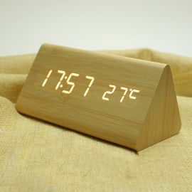 ZhuangZe Led Wooden Alarm Clock Digital clock with time temperature display and voice control