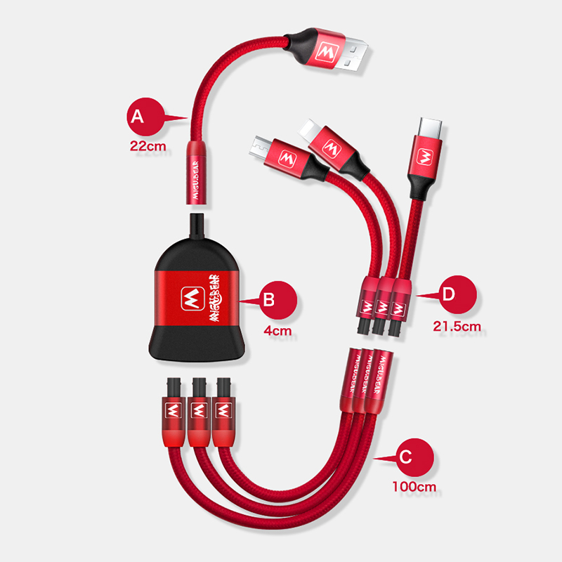 Type C Lightning Micro USB 3 in 1 Splicing Charging Data Cable 