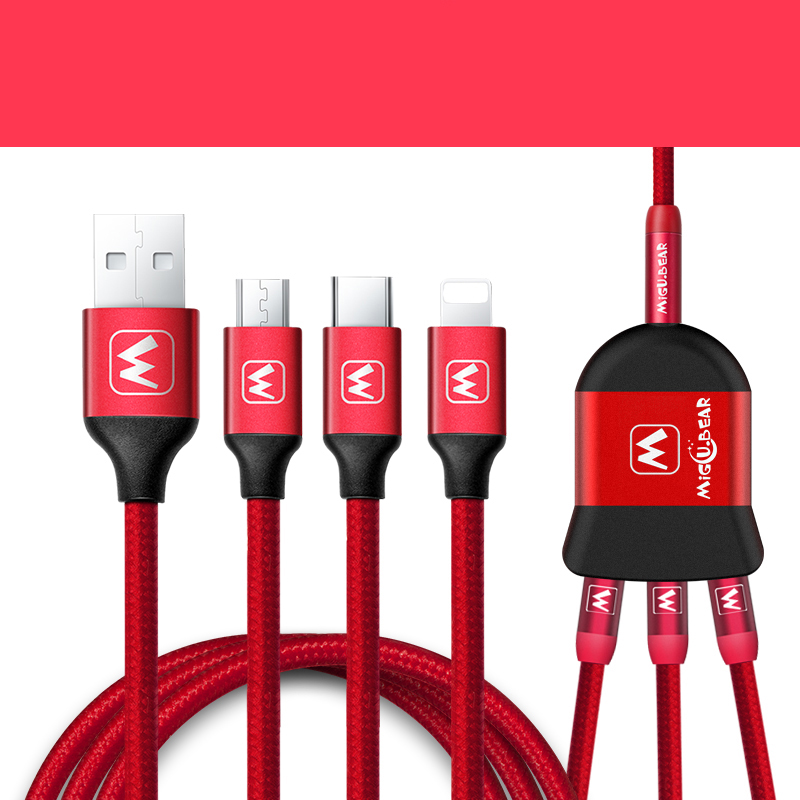 Type C Lightning Micro USB 3 in 1 Splicing Charging Data Cable 