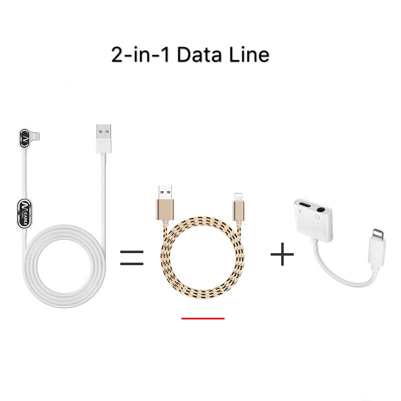 IPhone AUDIO TWO-IN-ONE ADAPTER Data Cable Convenient for Users of iPhone 7, iPhone 7 plus, iPhone 8, etc. 5-in-1 Audio Adapter Data Cable, Smart matching the latest system, Fully Compatible with IOS System