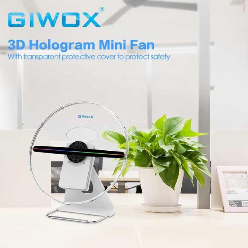 GIWOX 3D MINI Hologram Fan Mini hologram 30 Mini holographic LED Fan, SD card holographic, at home, office, school, bar meeting