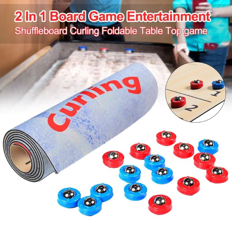 Tabletop Curling Game and Family Fun Board Games Shuffleboard Pucks with 8  Rolllers Gifts for Kids and Adults Travel Compact Storage