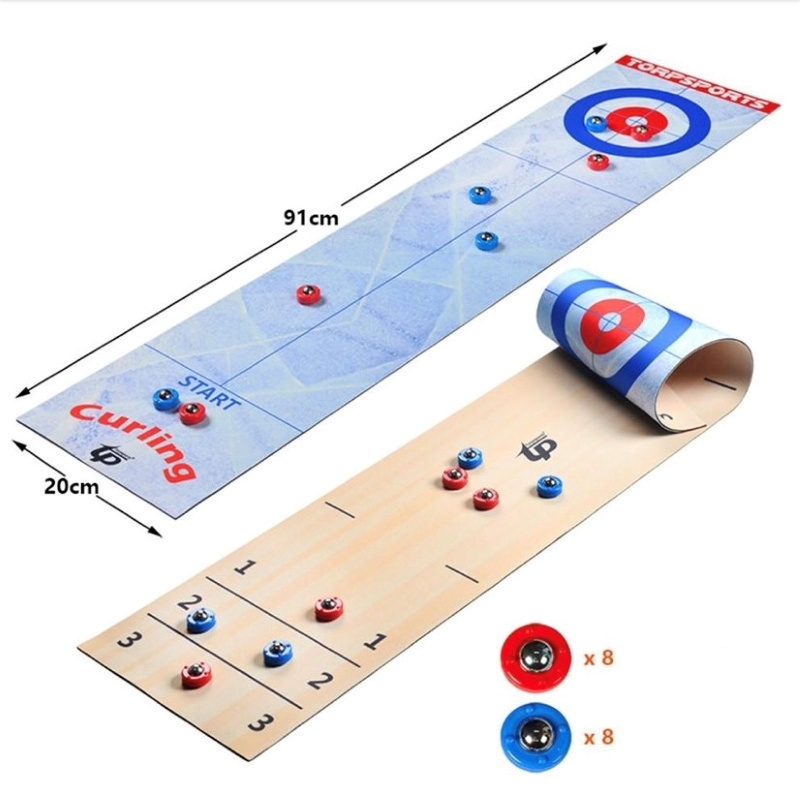 Tabletop Curling Game and Family Fun Board Games Shuffleboard Pucks with 8  Rolllers Gifts for Kids and Adults Travel Compact Storage