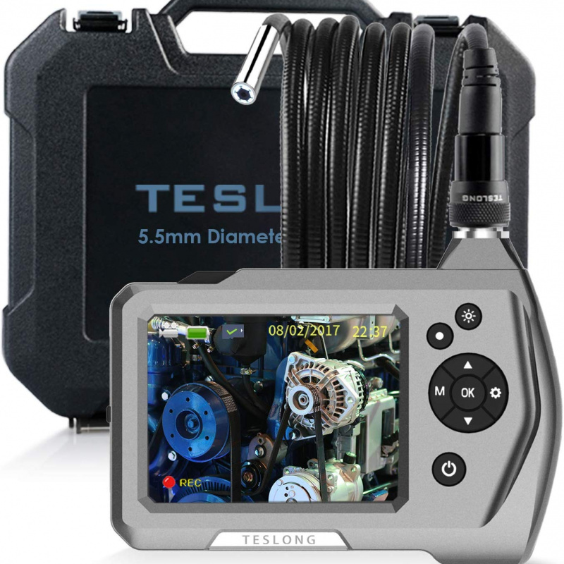 Teslong NTS450A Industrial Flexible Endoscope 4.5 Inch LCD Screen, Semi Rigid Cable, 0.21 Inch Tip Diameter, 3.28ft/9.84ft